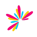 A colorful flower with six petals in the center.