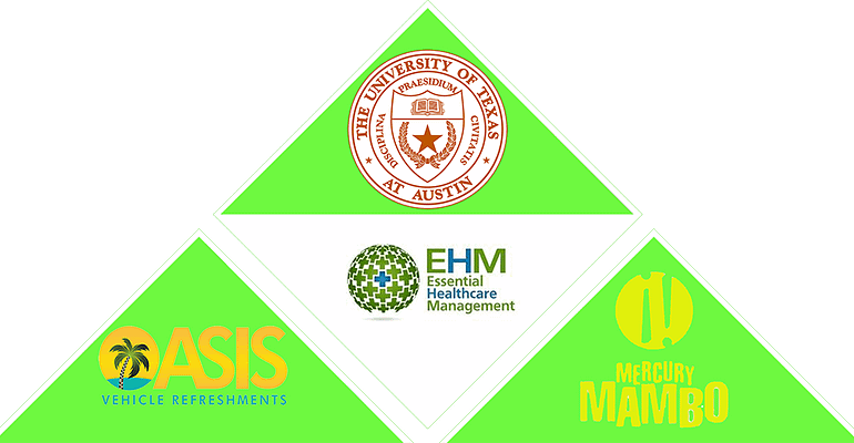 A green diamond with logos of various universities.