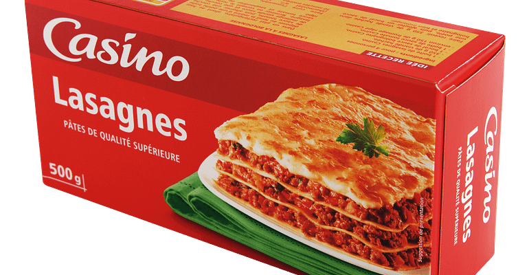 Red box of Casino lasagna pasta.