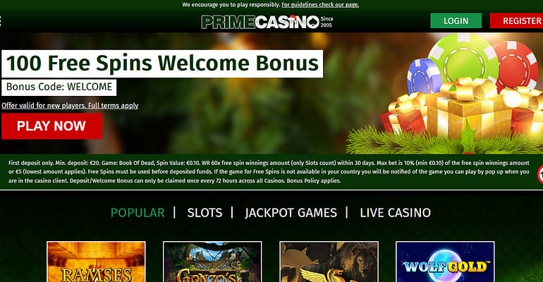 Casino promotion with welcome bonus offer.